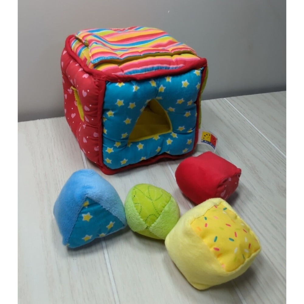 edu-Petit soft plush crinkle‎ sound box shape sorter multicolored stripes hearts